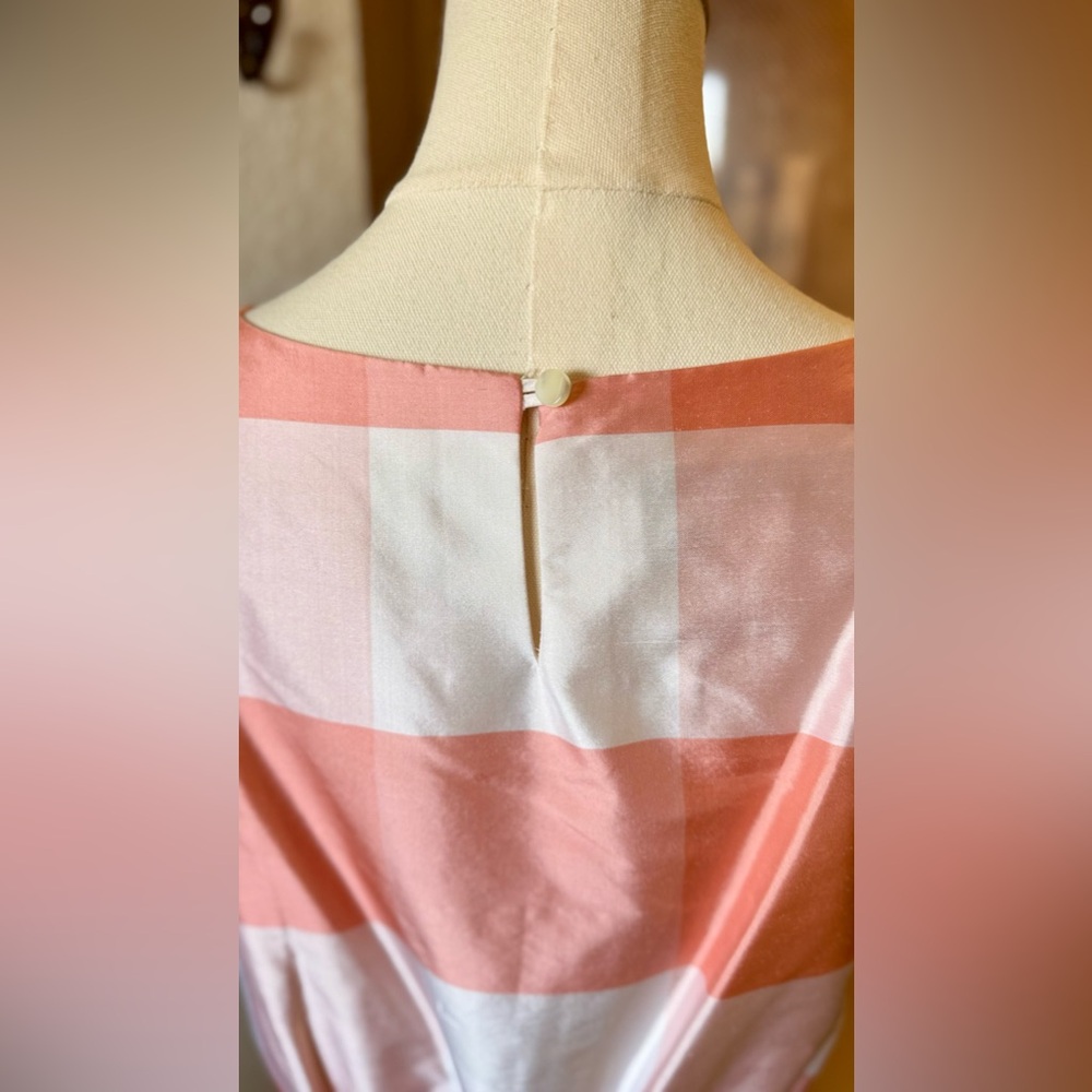 SARA CAMPBELL Silk Peach Plaid Bow Sash Tie Waist Sleeveless Blouse Fully Lined - Picture 8 of 16